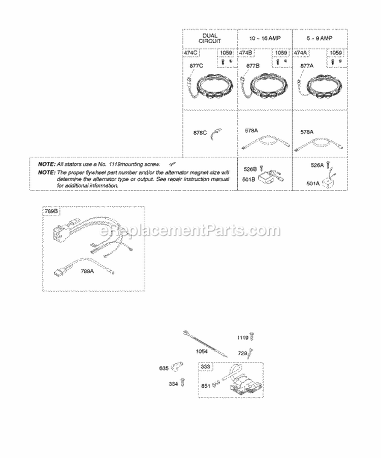 Alternators Ignition Diagram and Parts List for  Briggs and Stratton Engine